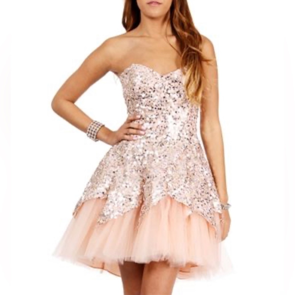 Debs Peach Tulle With Sequin Bodice Gown, Size 16